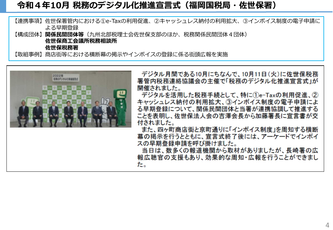 第2回 確定申告及び事業者のデジタル化促進の周知協力 資料スライド 4枚目