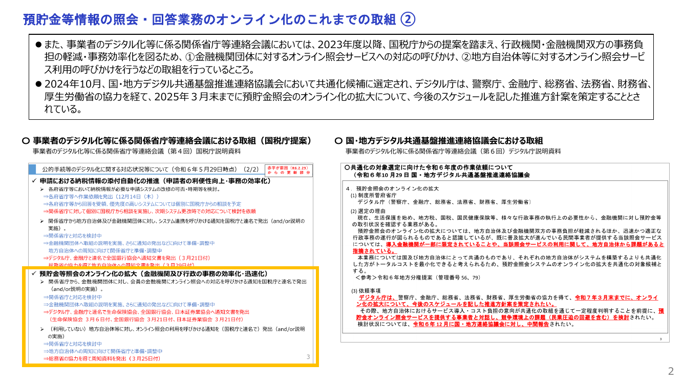 預貯金等照会のオンライン化 該当資料スライド 3枚目