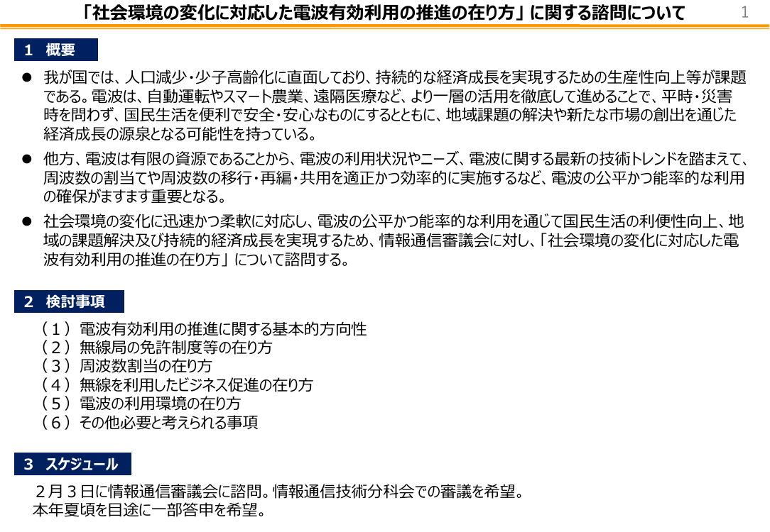 「社会環境の変化に対応した電波有効利用の推進の在り方」に関する諮問について