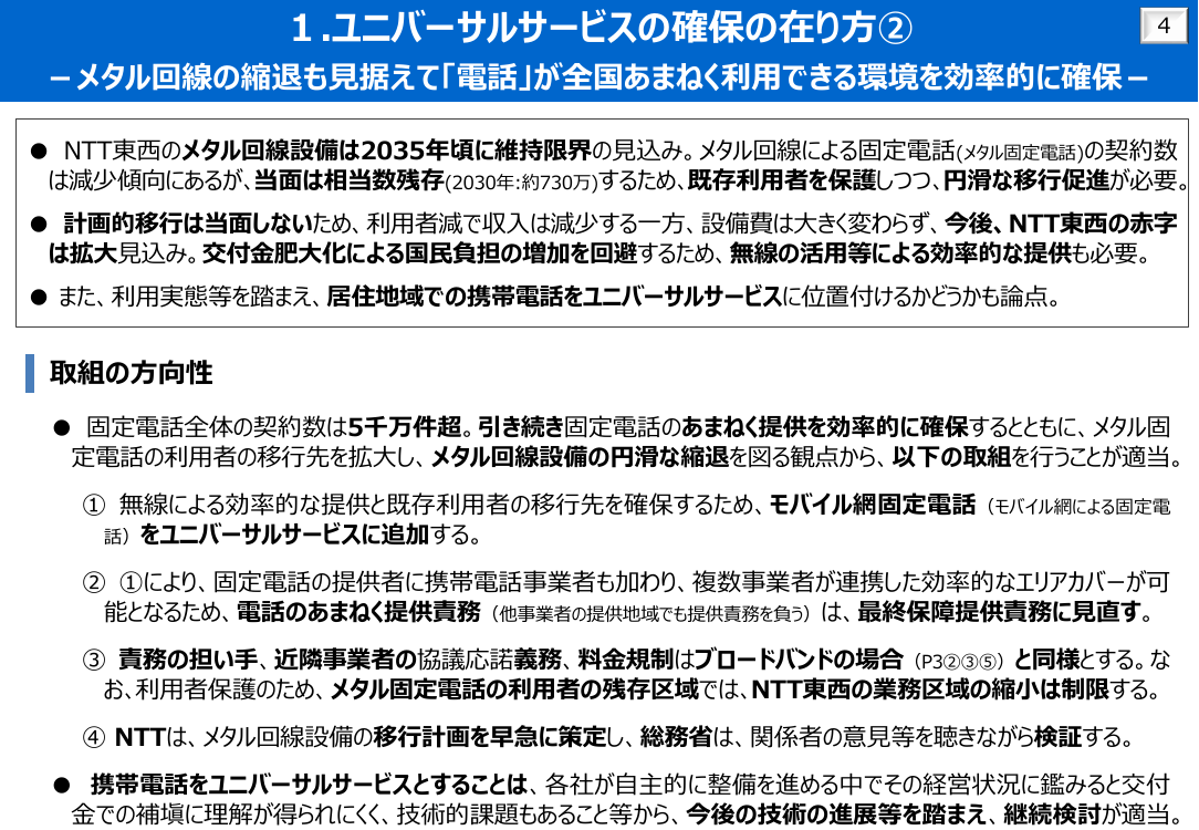 ユニバーサルサービス制度の見直しとブロードバンドの追加 資料スライド