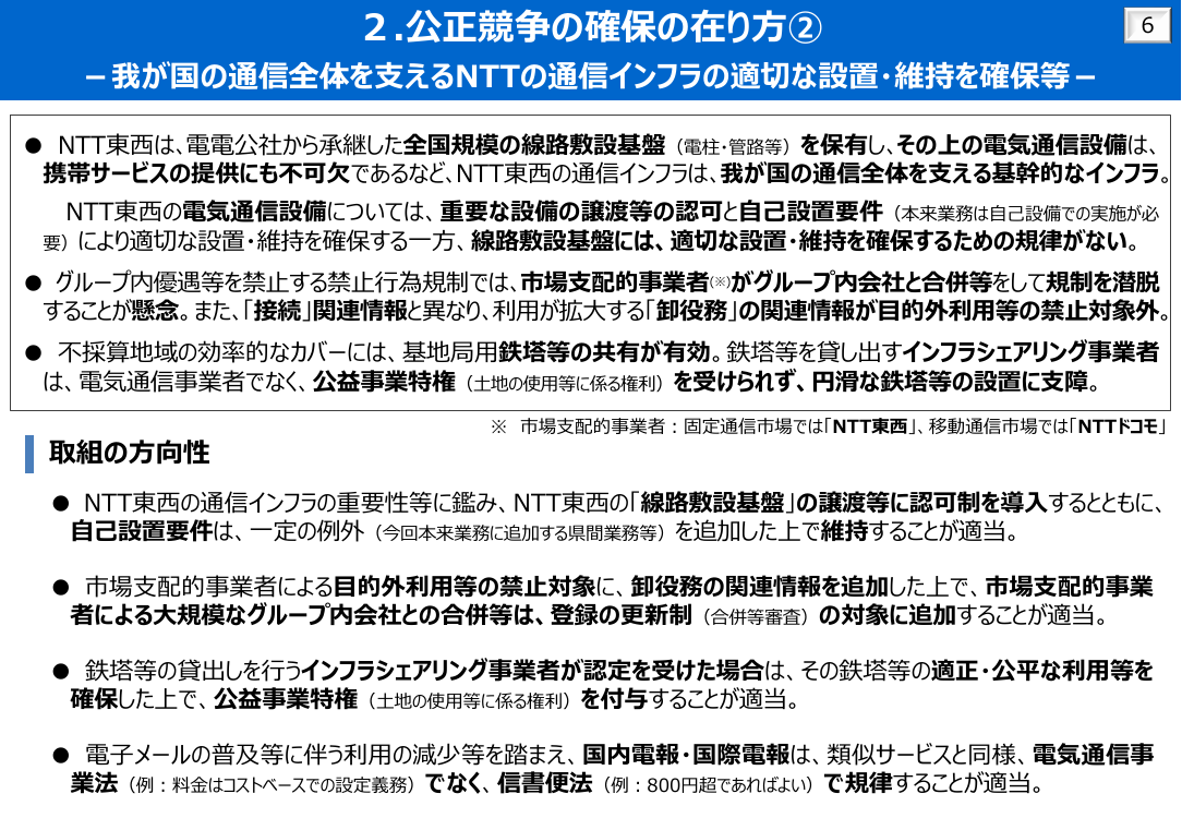 NTT東西の業務規制・公正競争条件の見直し 資料スライド