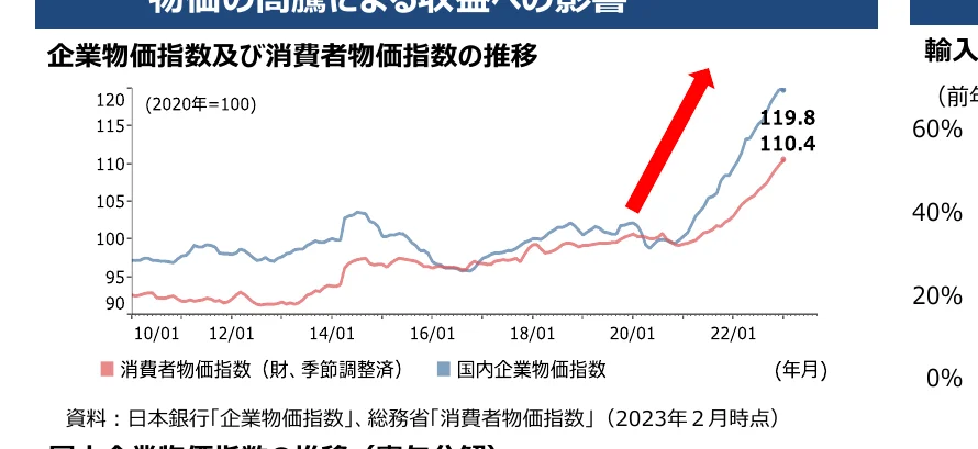 企業物価指数及び消費者物価指数の推移