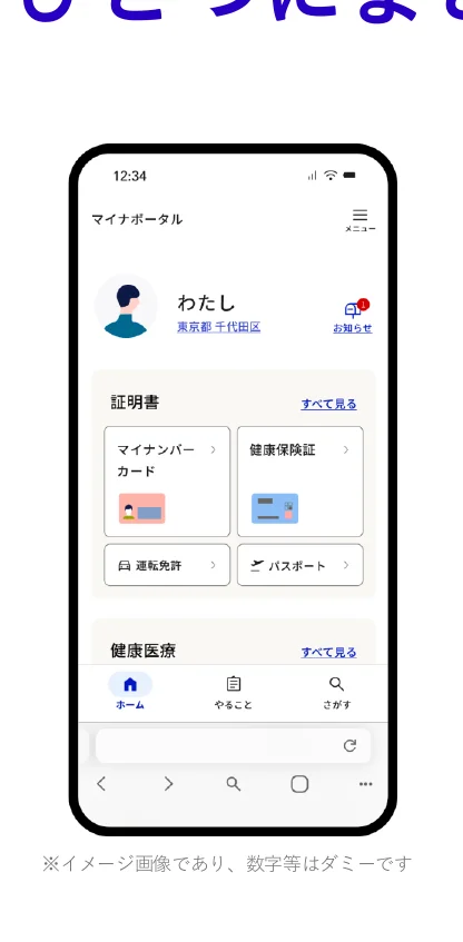マイナポータルのアプリ画面