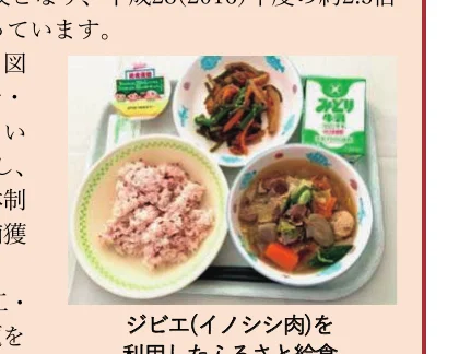 ジビエ（イノシシ肉）を利用したふるさと給食の写真