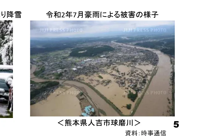 令和2年7月豪雨による熊本県人吉市球磨川の被災状況を示す空撮写真