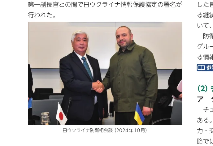 日ウクライナ防衛相会談（2024年10月）における、両国代表の握手写真