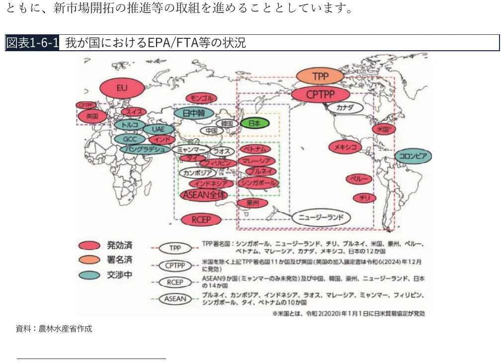 我が国におけるEPA/FTA等の状況を示す地図