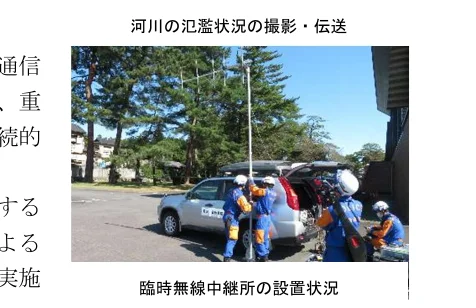 河川の氾濫状況の撮影・伝送、臨時無線中継所の設置状況
