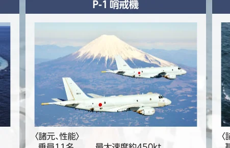 富士山を背景に飛行する2機のP-1哨戒機