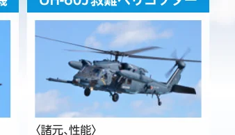 飛行中のUH-60J救難ヘリコプターの写真