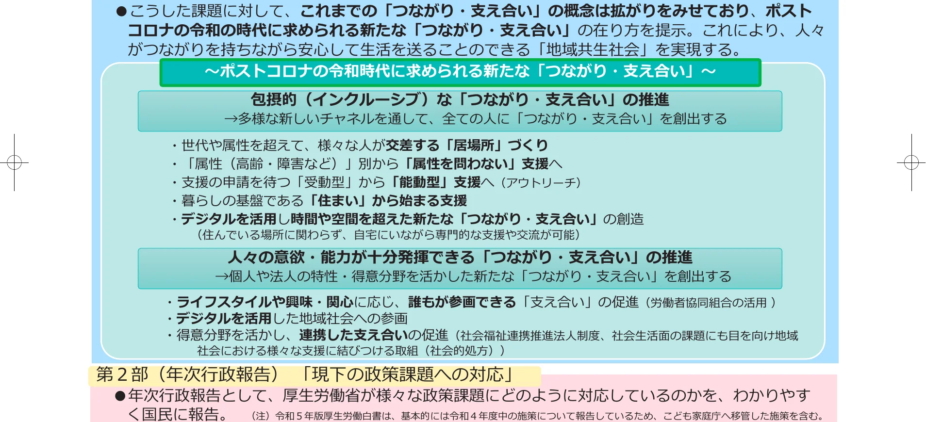 ポストコロナの令和時代に求められる新たな「つながり・支え合い」に関する概念図