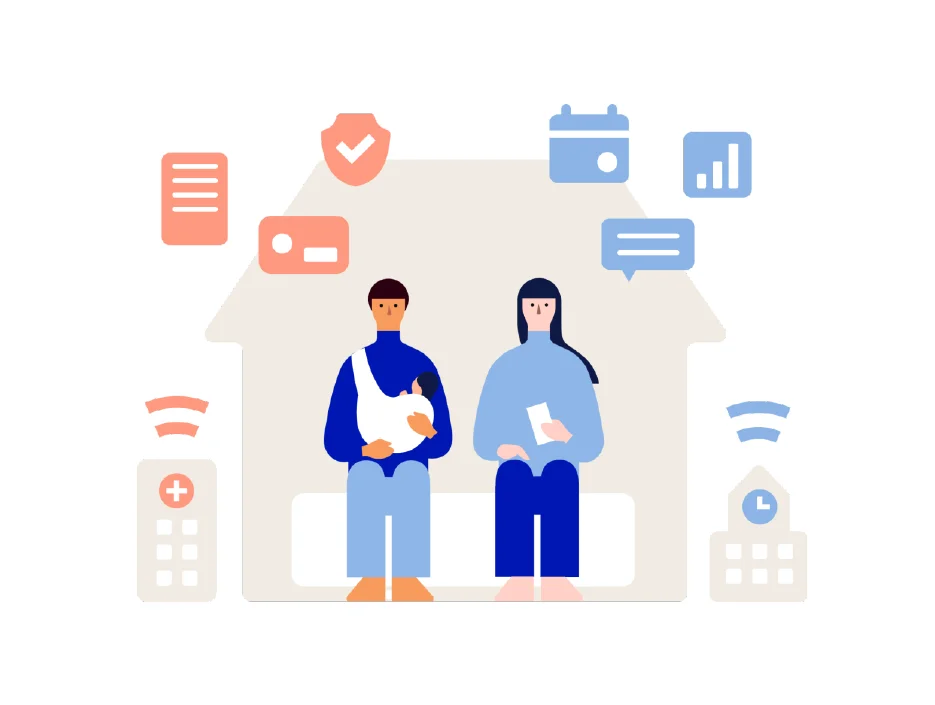 家族と家、そして様々なアイコンが描かれたインフォグラフィック