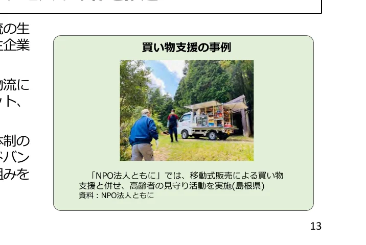 移動販売車で買い物支援と見守り活動を行う様子