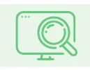 緑色のモニターと虫眼鏡を組み合わせた検索・調査を表現するアイコン