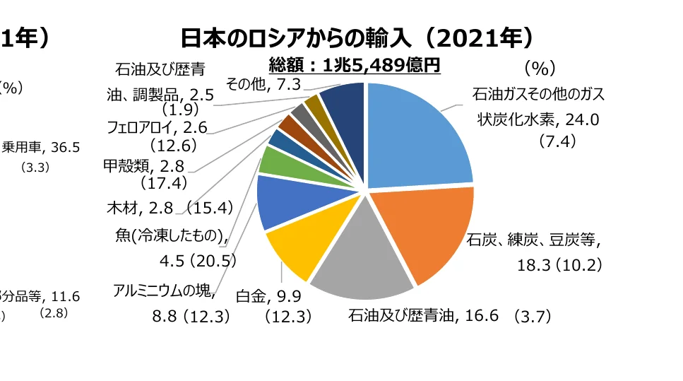 日本のロシアからの輸入（2021年）の円グラフ