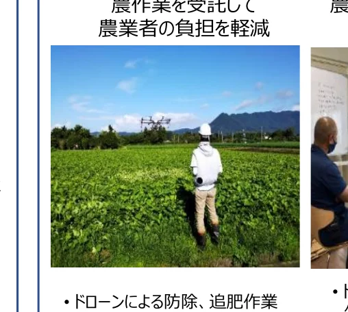 ドローンによる防除、追肥作業