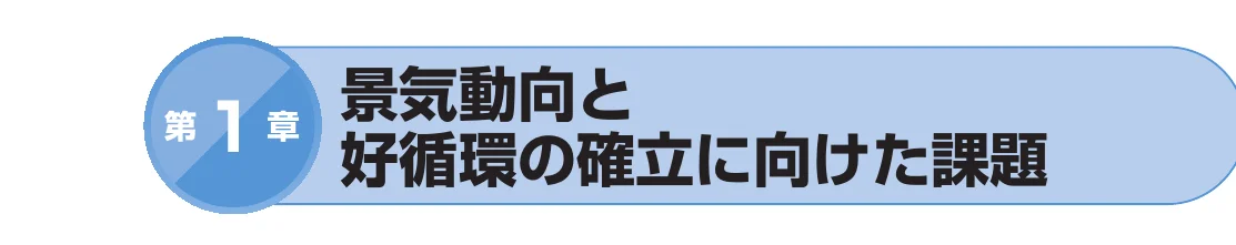 「第1章 景気動向と好循環の確立に向けた課題」と書かれた青い帯状の図形をした図形。
