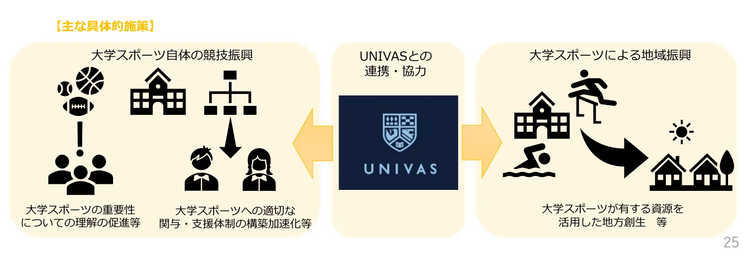 大学スポーツの振興から地域創生に至るプロセスを図示