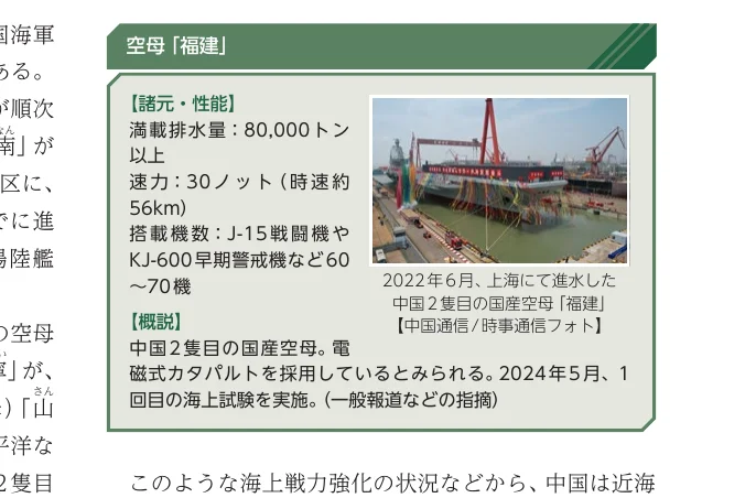 空母「福建」の諸元・性能と概要、および進水時の写真と説明。