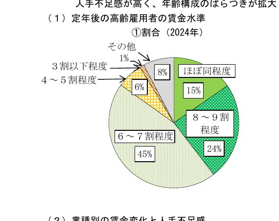 定年後の高齢雇用者の賃金水準の割合（2024年）