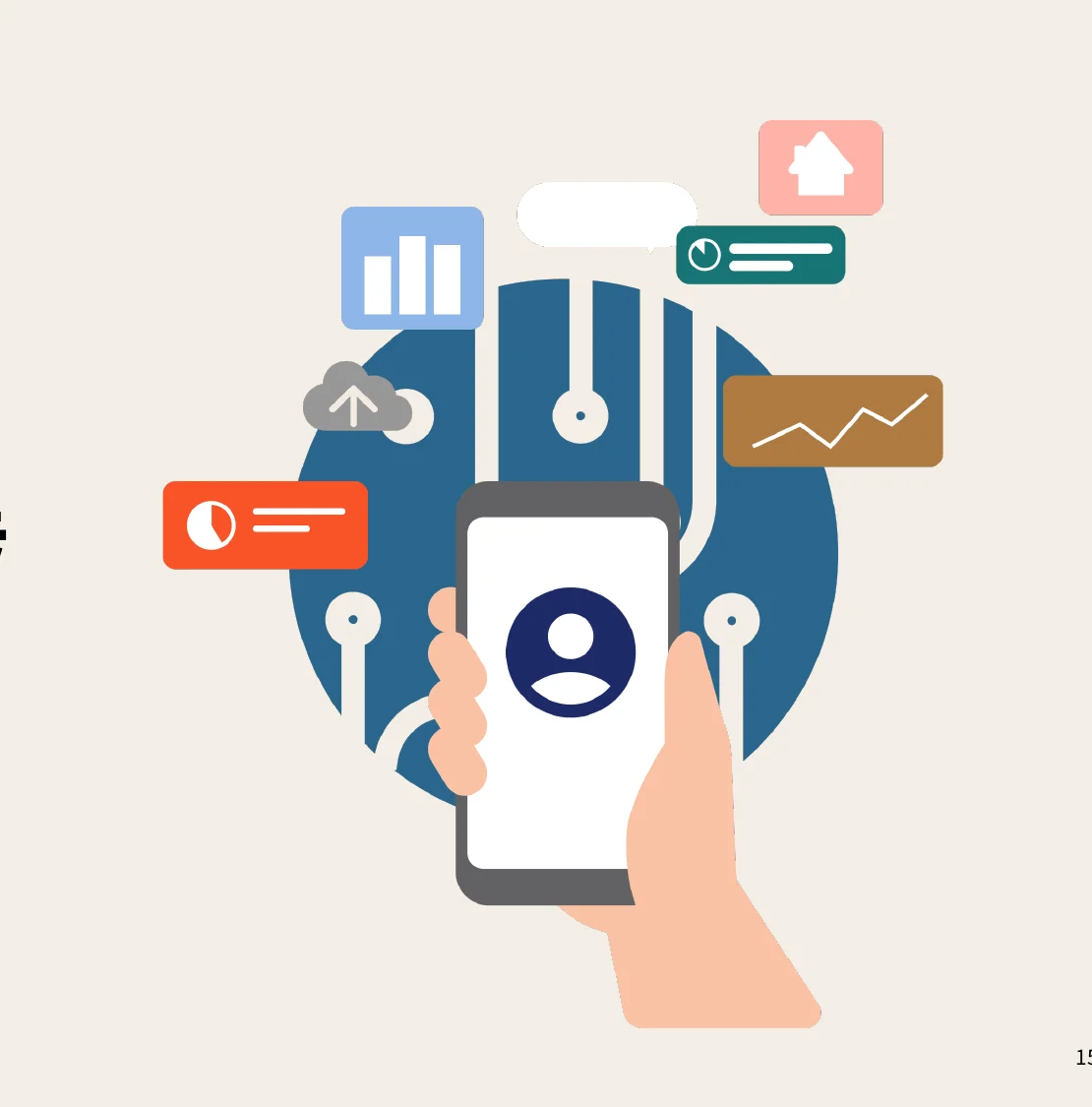スマートフォンと様々なアイコンが表示されたインフォグラフィック