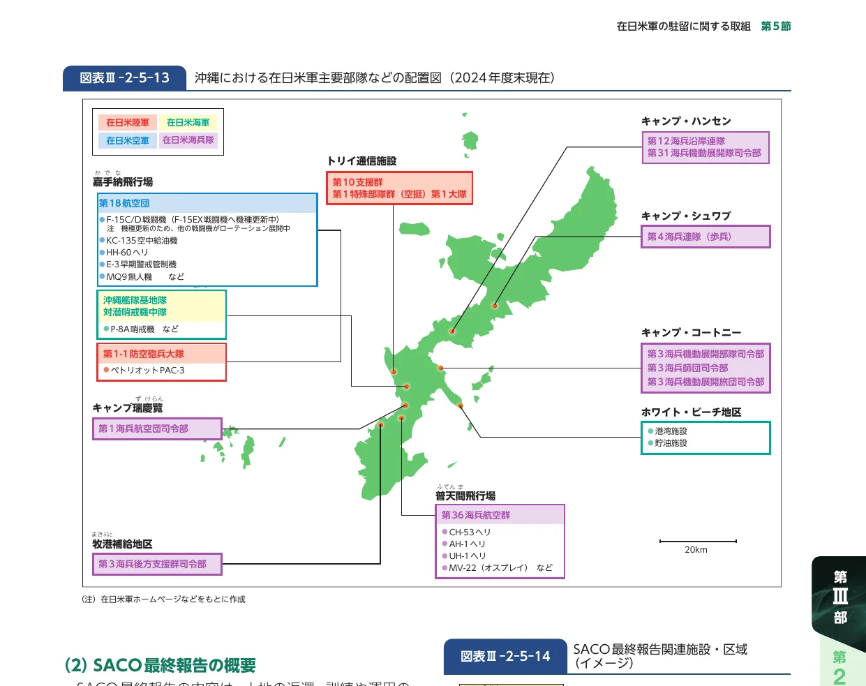 沖縄における在日米軍主要部隊などの配置図（2024年度末現在）