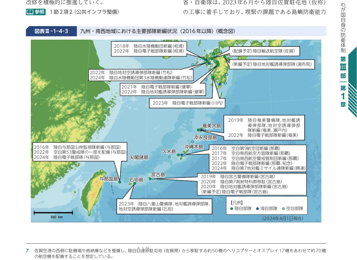 九州・南西地域における主要部隊新編状況（2016年以降）の概念図
