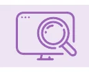 パソコンの画面と虫眼鏡を組み合わせた、検索や調査を表す紫色のアイコン