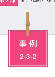 「事例 2-3-2」と書かれた、クリップで留められたピンク色のメモ用紙風の装飾デザイン