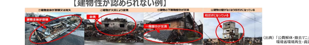 建物が倒壊・焼失・損壊した事例の画像と説明