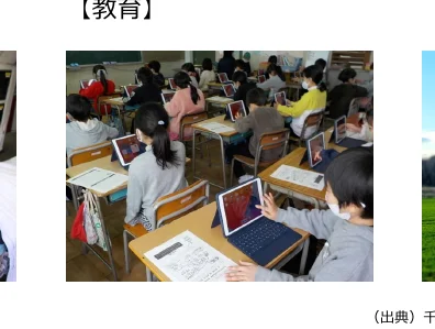 タブレット端末を使って授業を受けている子供たち