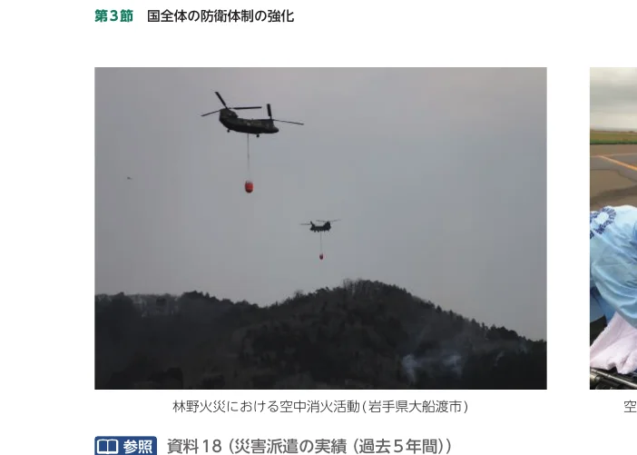 林野火災における空中消火活動（岩手県大船渡市）