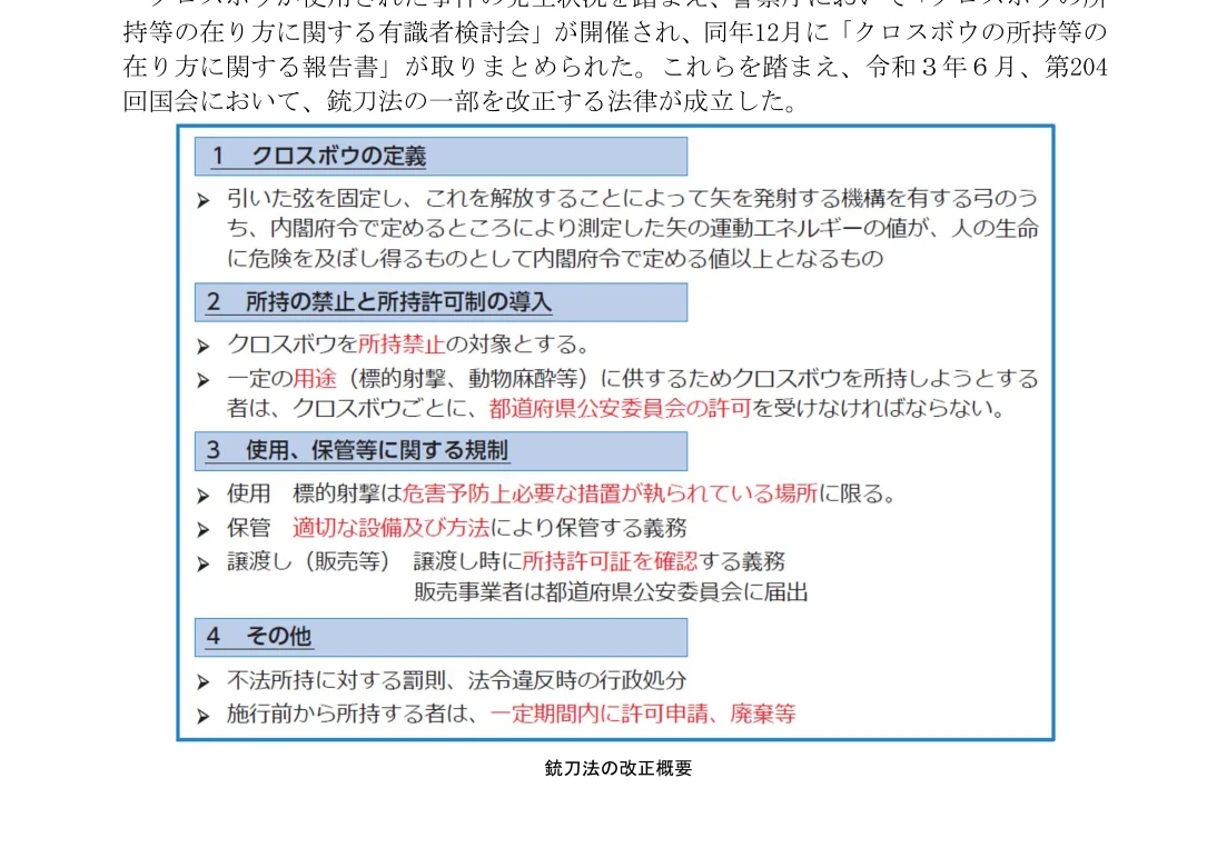 銃刀法の改正概要に関する箇条書きのリスト