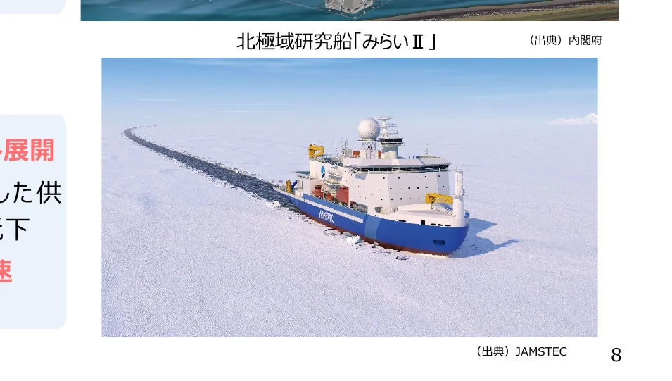 北極域研究船「みらいII」が氷海を進む様子