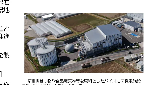 家畜排せつ物や食品廃棄物等を原料としたバイオガス発電施設