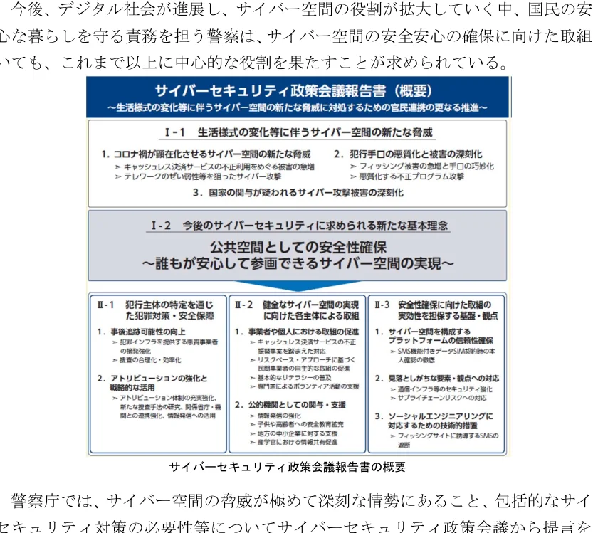 サイバーセキュリティ政策会議報告書の概要を示す構成図・概念図
