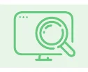虫眼鏡とモニターを組み合わせた検索・分析を表現する緑色のアイコン