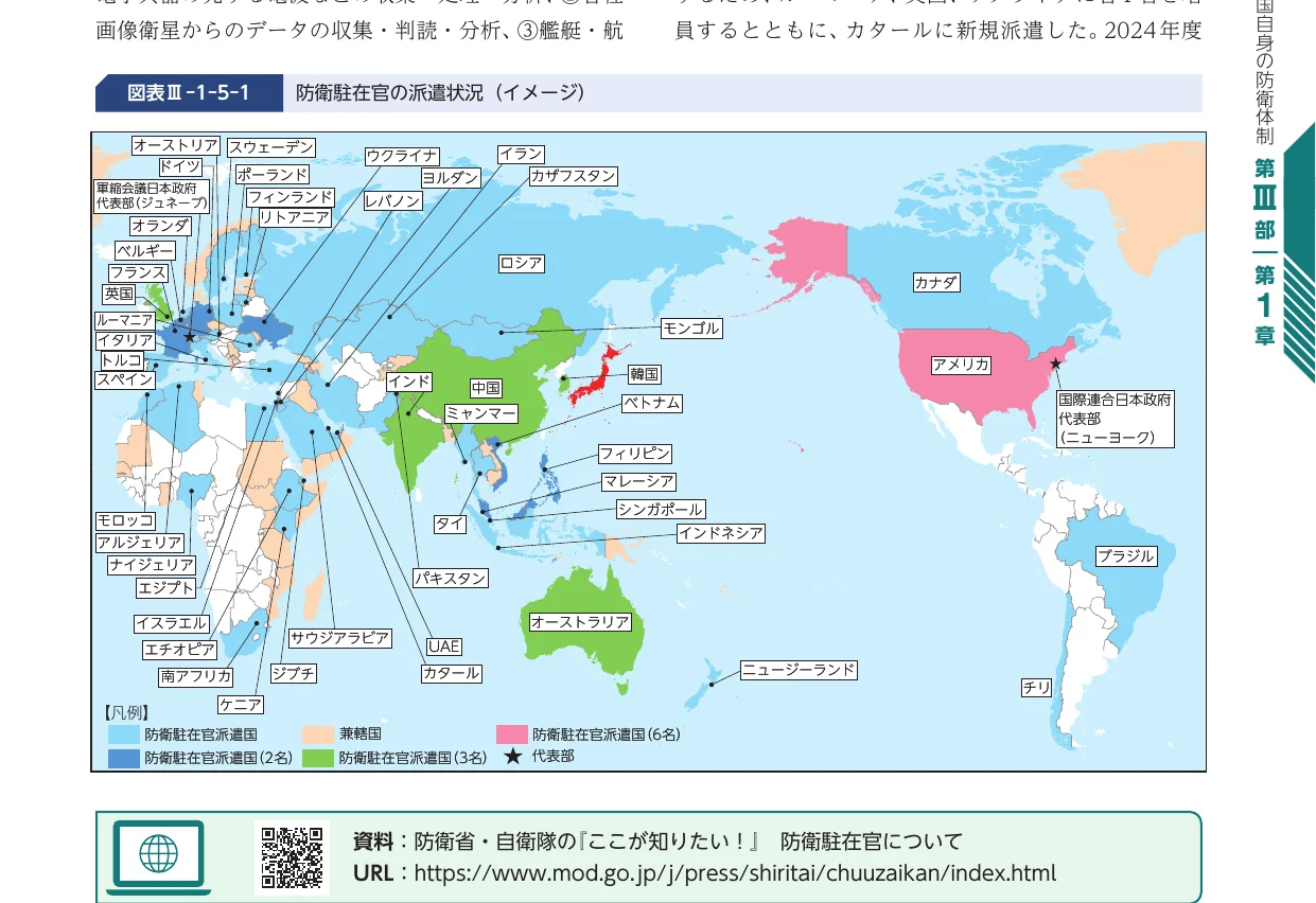 防衛駐在官の派遣状況を示す地図
