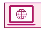 ノートパソコンと地球儀を組み合わせた、インターネットやウェブサイトを表現する紫色のアイコン