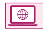 ノートパソコンと地球儀を組み合わせた、インターネットやウェブサイトを表現する紫色のアイコン