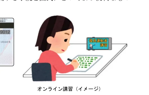 オンライン講習を受けている女性のイラスト