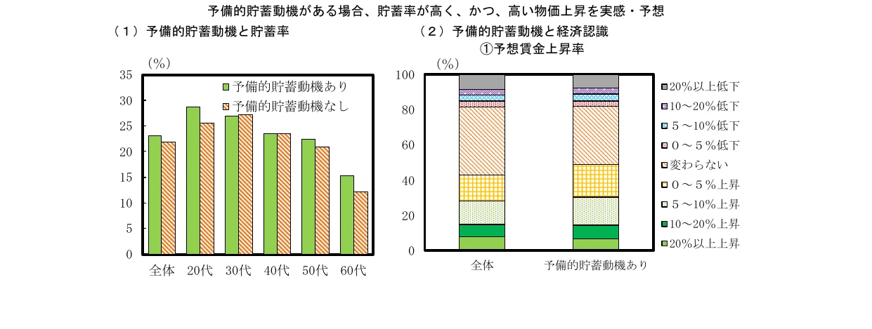 貯蓄率と予想賃金上昇率に関する複合グラフ