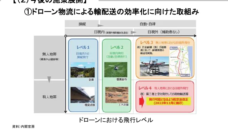ドローンにおける飛行レベルのフロー図