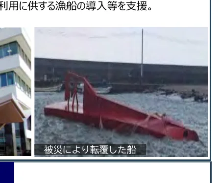 災害により転覆した船の写真