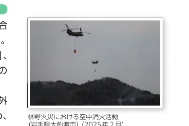 林野火災における空中消火活動（岩手県大船渡市）