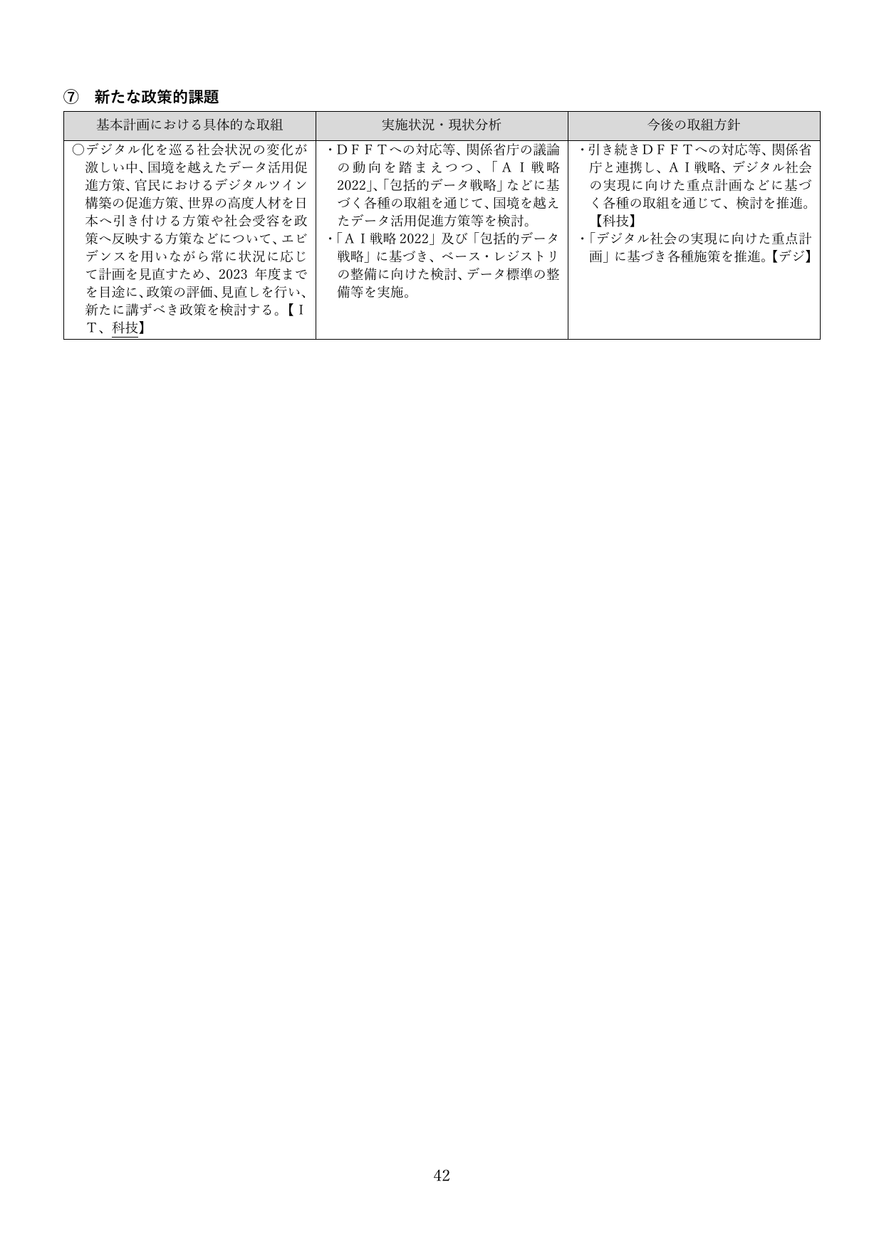 ⑦ 新たな政策的課題