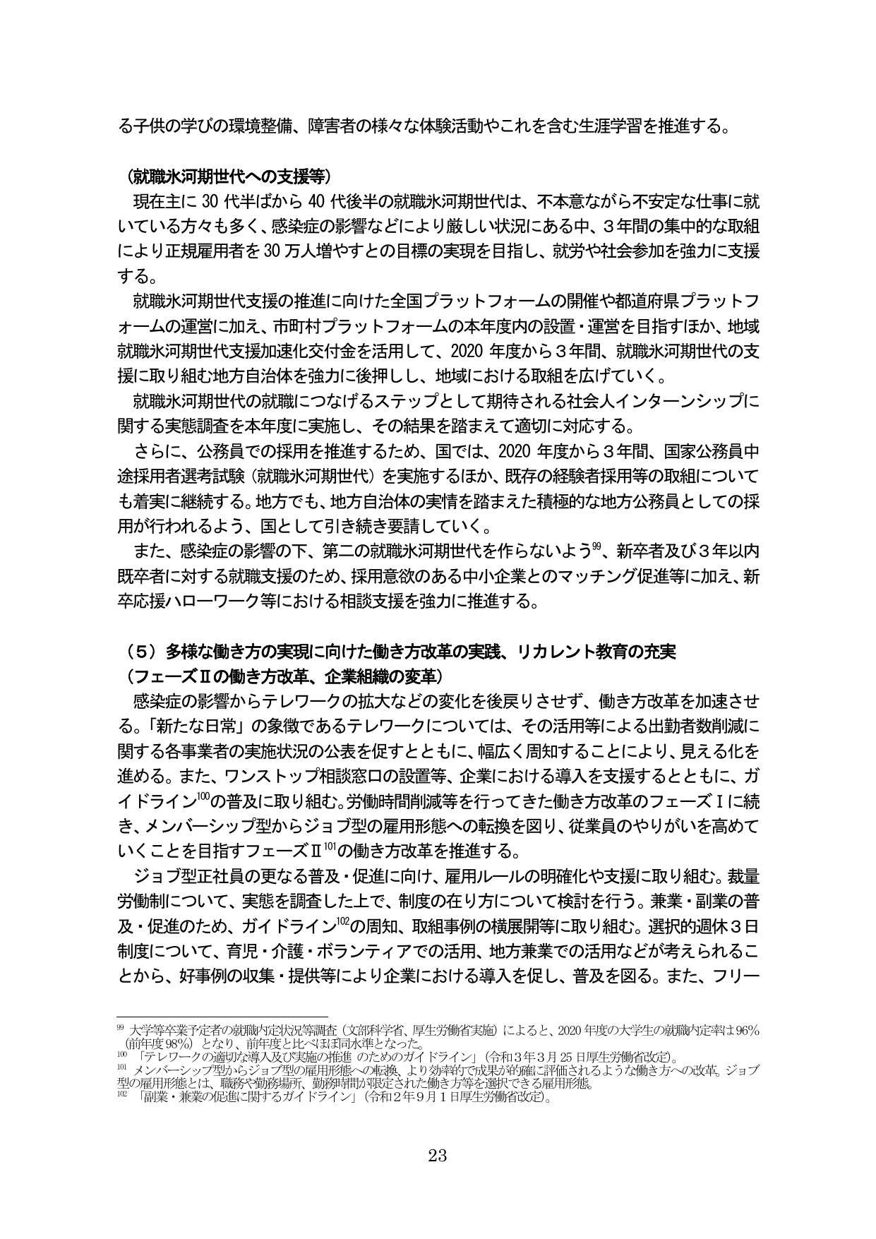 就職氷河期世代への支援等 / 多様な働き方の実現に向けた働き方改革の実践