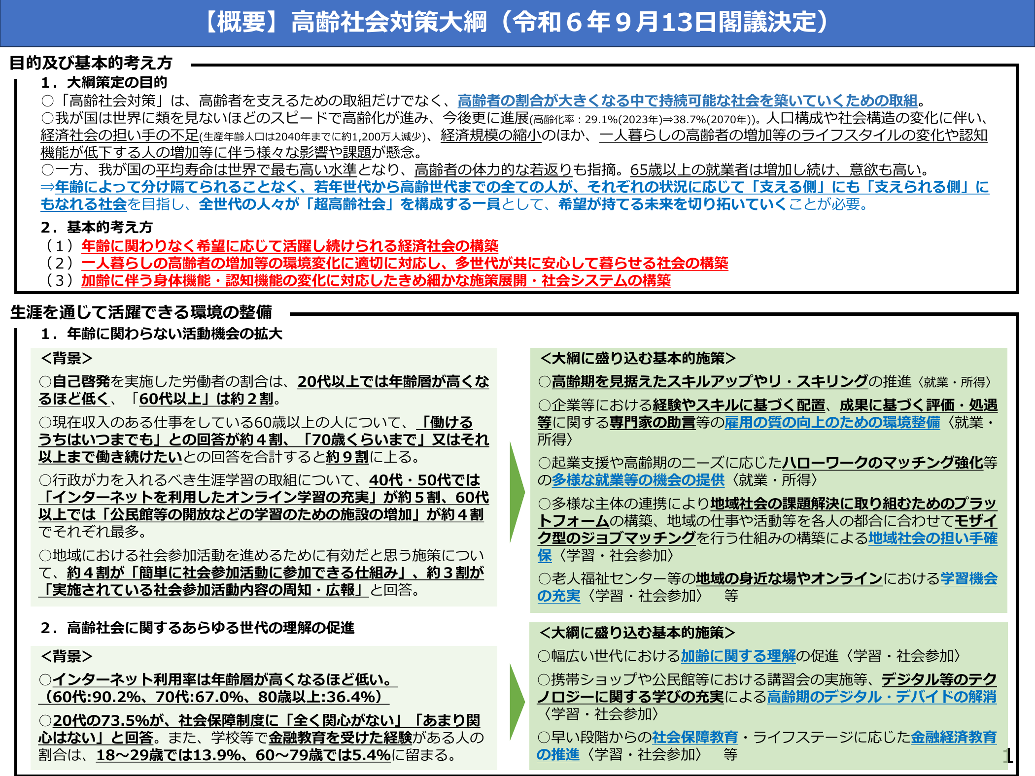 高齢社会対策大綱（概要）令和6年