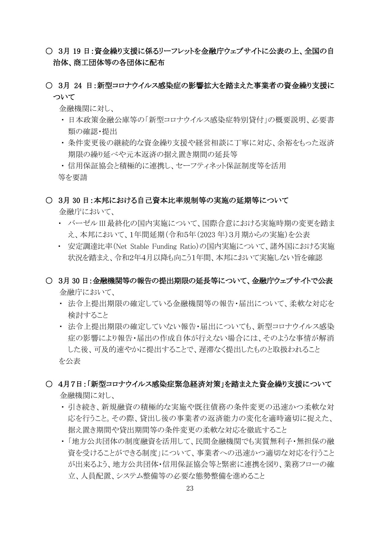 資金繰り支援等に関する取組