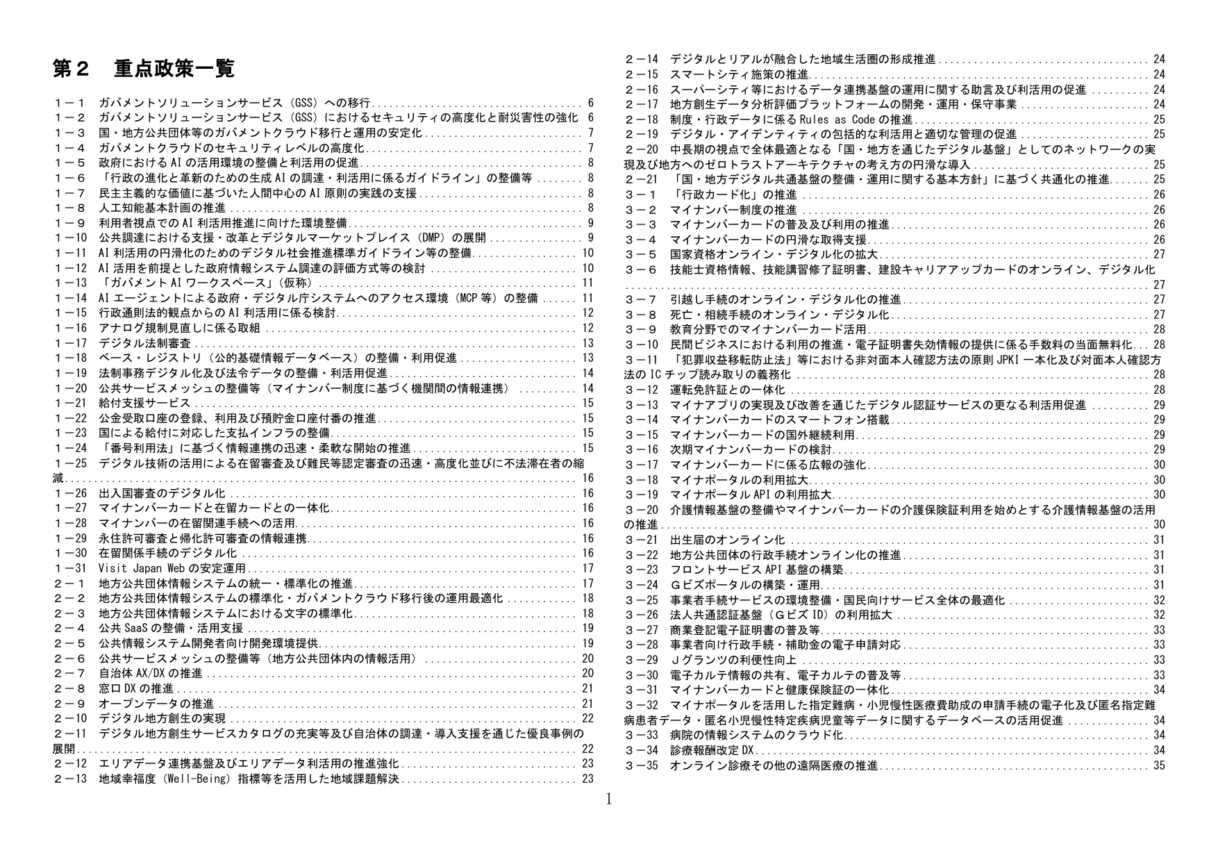 デジタル社会の実現に向けた重点計画（重点政策一覧）